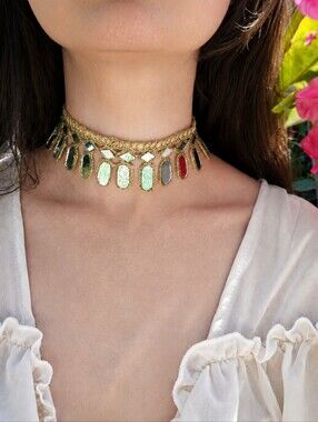 Handmade Gold Silver Boho Mirror Choker Necklace Festival Vacation Wedding Party